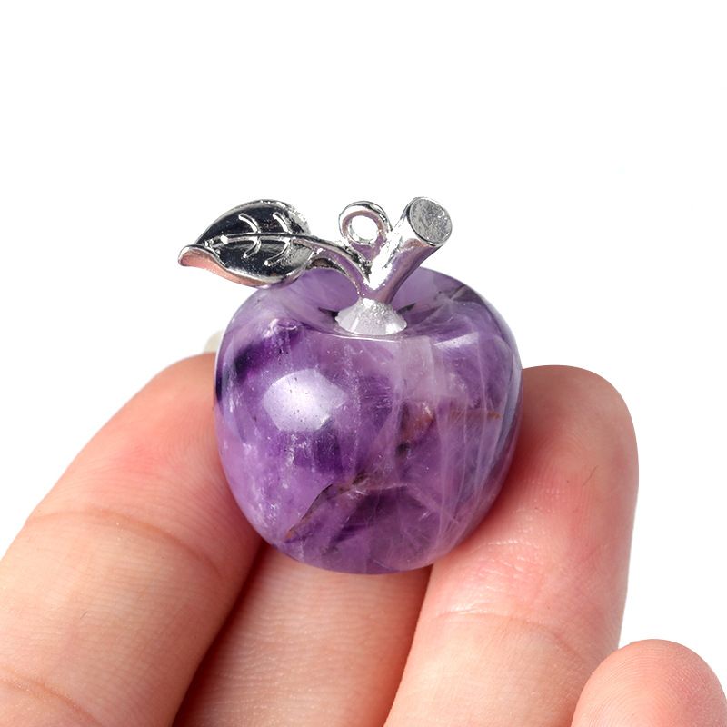 1718-Mini Pingente de Maçã de Cristal Natural Pingente de Maçã Pequeno, Véspera de Natal