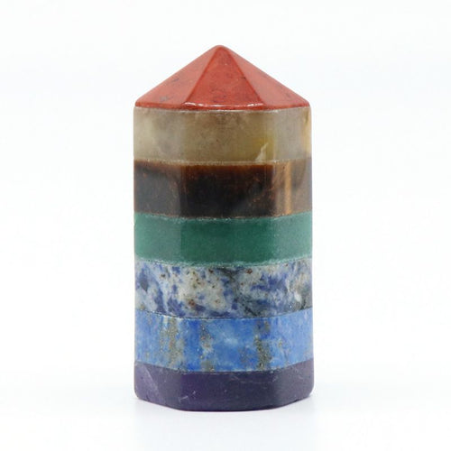 1055-Coluna hexagonal colorida pequeno ornamento, pedra natural emenda artesanato pagode ornamento hexagonal