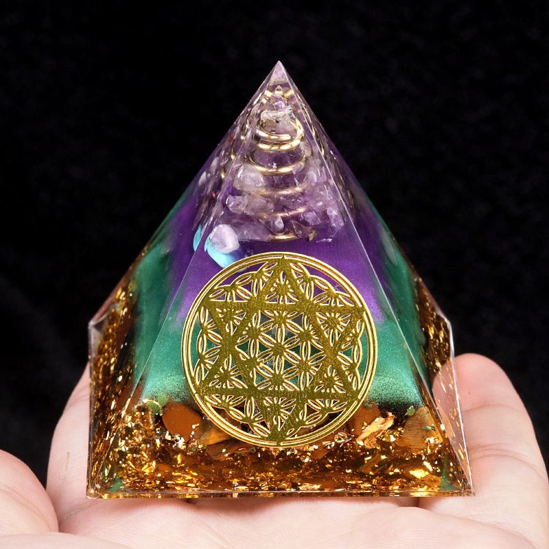 2162-Ágata de cristal 5cm de cascalho pirâmide Resina epóxi escritório doméstico ornamento de mesa artesanato