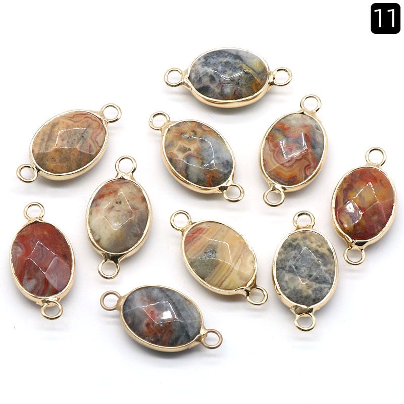 1379-Pingente de seção de bainha oval de ágata de cristal natural colar colar de furo duplo acessórios pulseira módulo