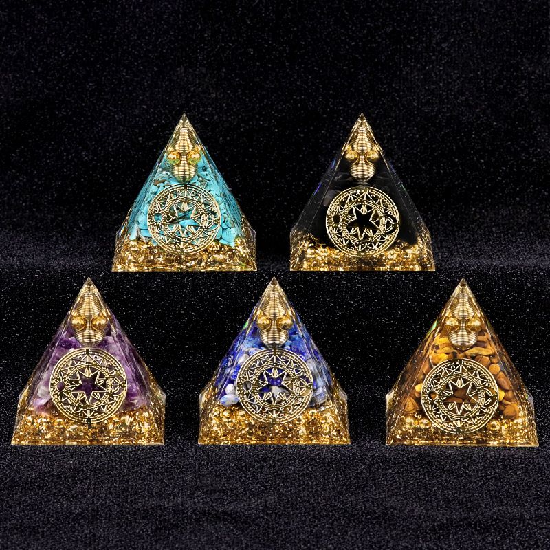 Série 2115-Q Pirâmide de cascalho de cristal de 6cm, ornamento doméstico de artesanato de resina epóxi