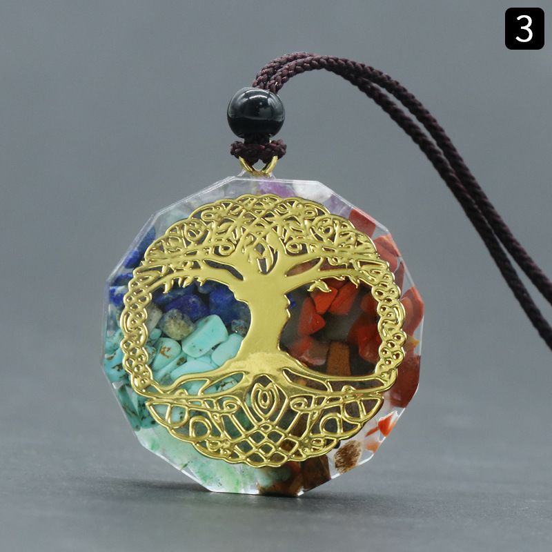 1556Reiki Energia de Cura Sete Veias Colar de Resina de Cascalho de Cristal Natural