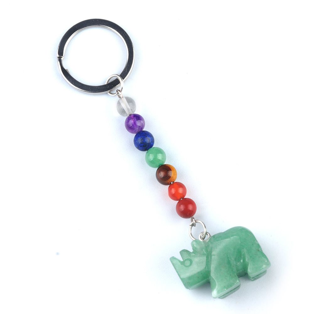 1960-Chaveiro de rinoceronte de pedra de cristal colorido, pingente de jóias de chakra, pingente de chaveiro de animal pequeno