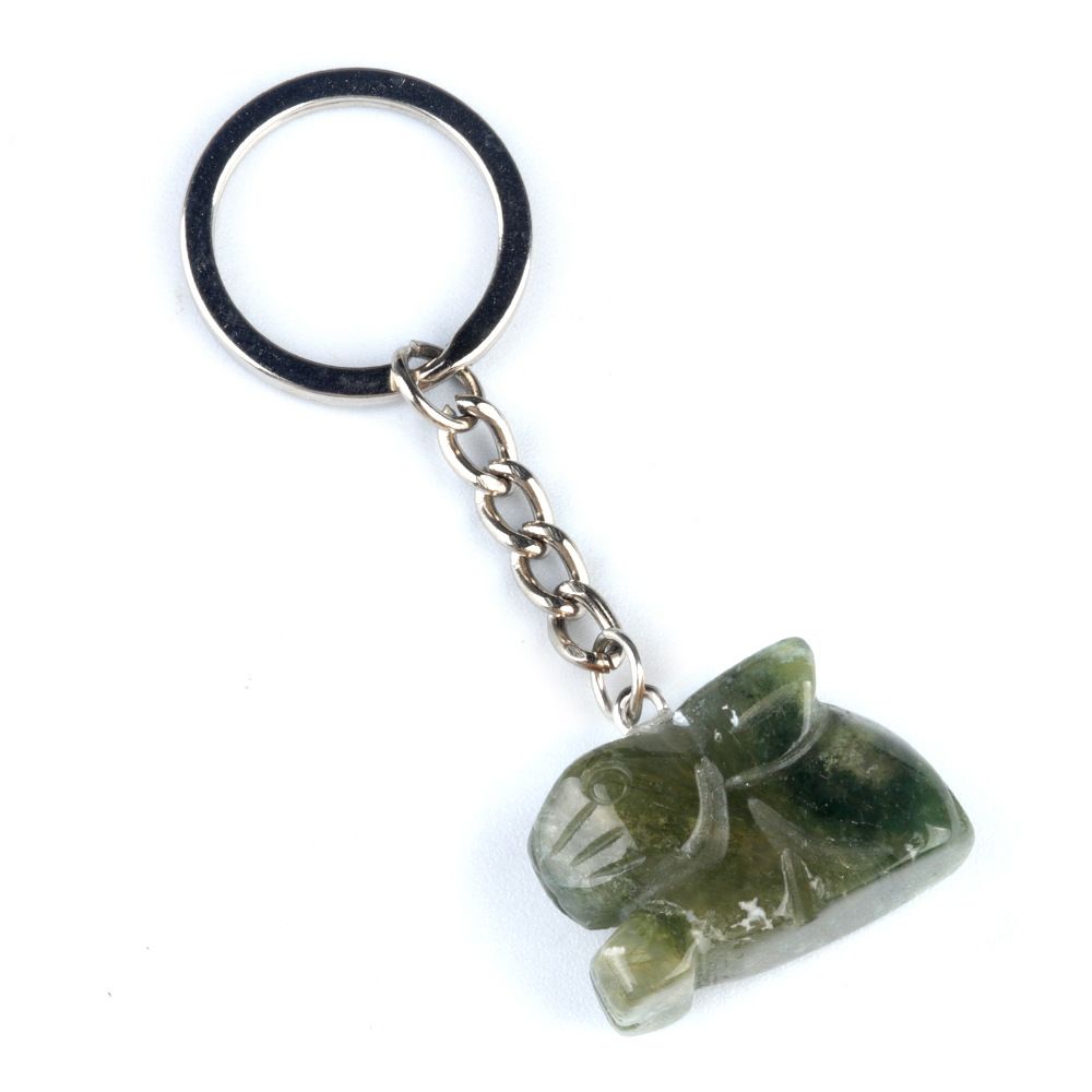 Chaveiro de coelho de 1950, pingente de chaveiro de animal gravado em pedra de ágata de cristal.
