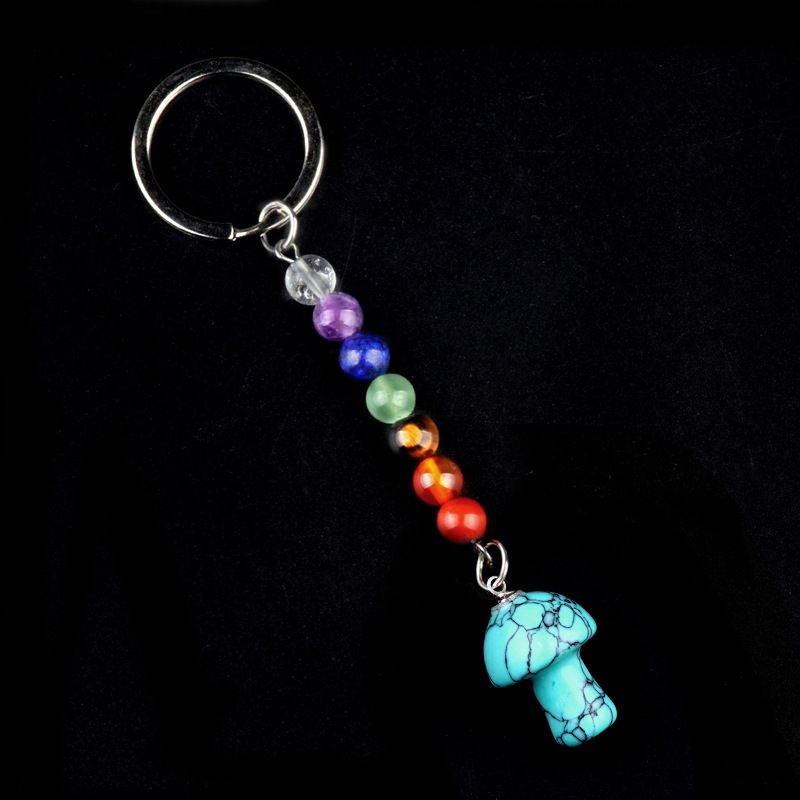 1469-Chave pingente de cristal natural colorido pedra 2cm cogumelo chaveiro saco acessórios presente atacado