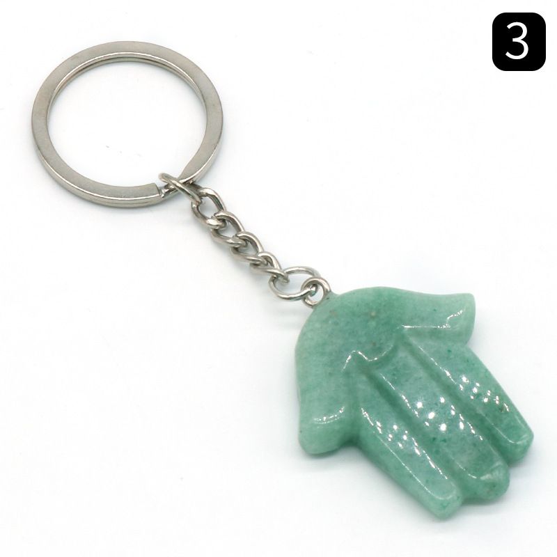 1051-Fátima Mão Keychain Cristal Natural Pedra Palma Keychain, Escultura em Pedra, Bolsa Pingente