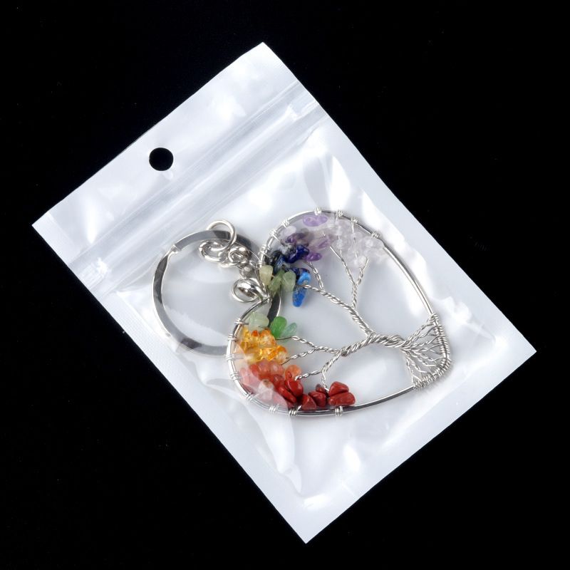 1707 - Sete Cores Cristal Pedra Triturada Árvore da Vida Chaveiro Chakra Yoga Joia Pingente Árvore do Dinheiro