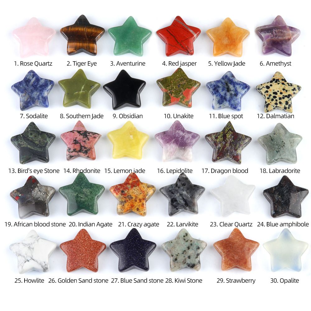 1433-30Mm pentagrama de cristal natural ágata estrela de pedra lua DIY estrela não porosa acessórios material