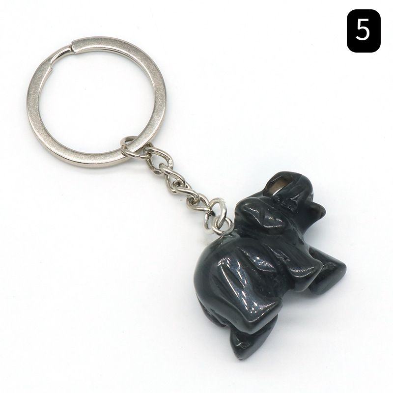 Pingente de chaveiro de elefante com cabeça de ágata de cristal natural, pingente de bolsa de elefante gravada tridimensional.
