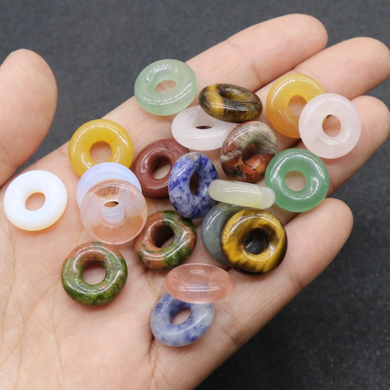575-15Mm grande buraco solto grânulo donut cristal ágata semi-precioso pedra grande buraco correndo anel DIY jóias de vários materiais