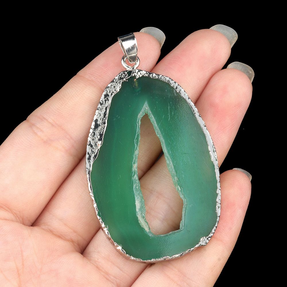 1922-30 ~ 65mm grande fatia de ágata com borda dourada pingente de fatia de ágata irregular colar