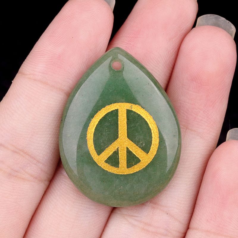 2191-Símbolo da paz, pingente de gota de água de pedra de cristal transfronteiriço colar de jóias DIY