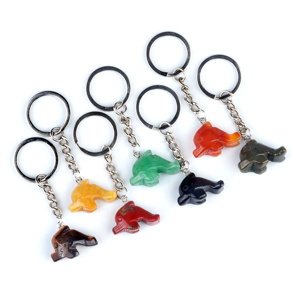 1949-Chaveiro Little Dolphin, pingente de chaveiro animal gravado em pedra de ágata de cristal.