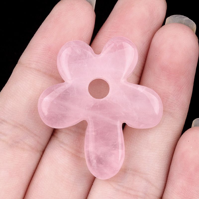 2184-Roxo rosa e branco cristal ágata olho de tigre pedra gravada pingente de flor DIY cinco pétalas pingente de jóias decorativas