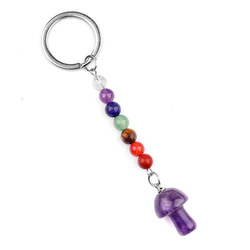 1469-Chave pingente de cristal natural colorido pedra 2cm cogumelo chaveiro saco acessórios presente atacado