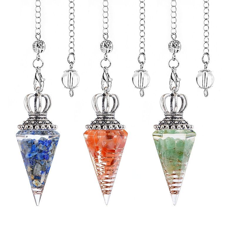 Hot Sale Pingente de Pêndulo de Cristal Natural Crown Yoga Acessórios de Meditação Hexagonal Cone Ajustável Resina de Freqüência Pêndulo