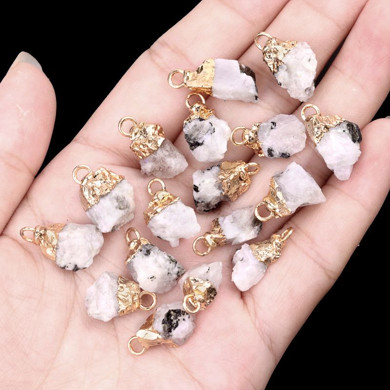 1016-Ágata de cristal pedra bruta dourada galvanizada pequeno pingente trabalho em andamento colar DIY material de jóias (cabeça de ouro)