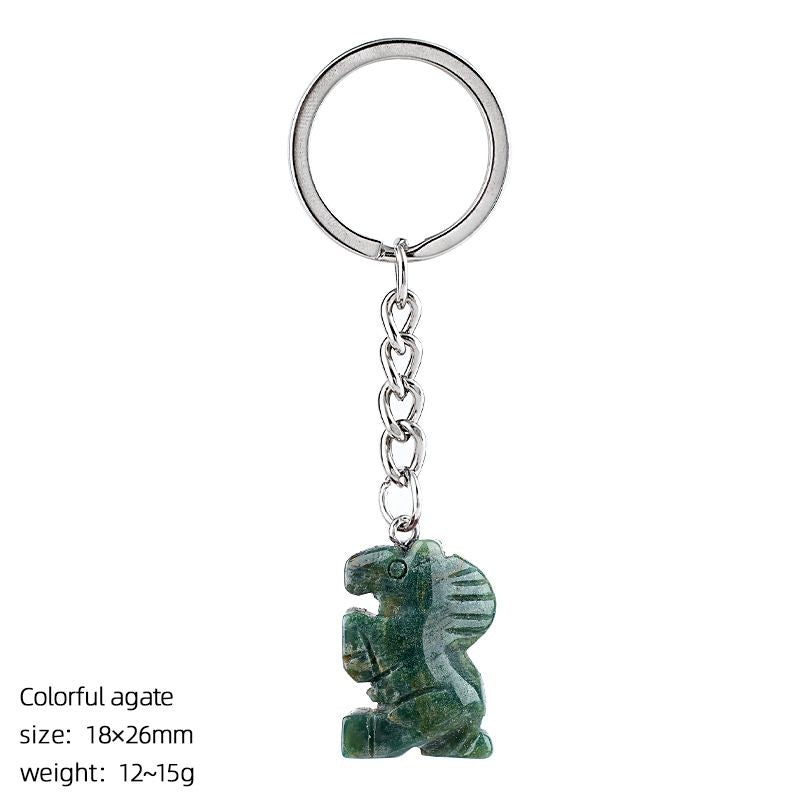 Pônei de cristal natural chaveiro criativo DIY saco acessórios de carro gravado ágata cabeça cavalo pingente