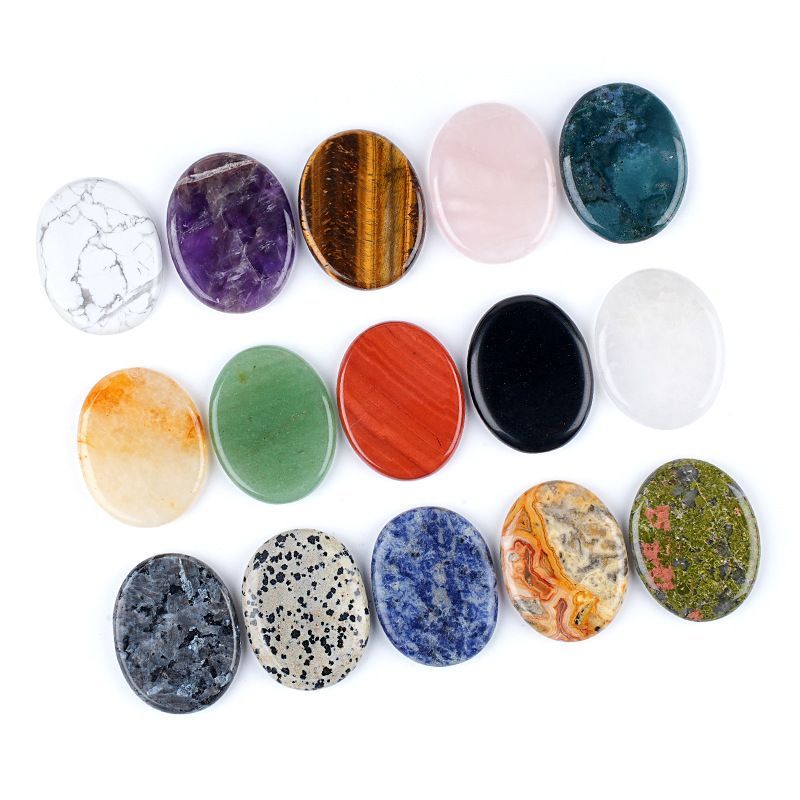 1537  35 * 45Mm de cristal natural de pedra de palma duplo plano polegar pedra de poder gravura criativa material de pedra rúnica