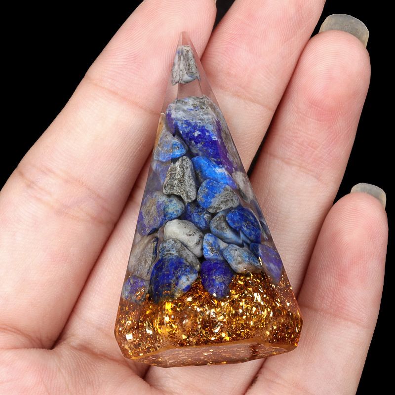 2320-Resina de cristal de resina hexagonal de anel de cone ornamento, cone geométrico tridimensional porta anel de pedra semipreciosa