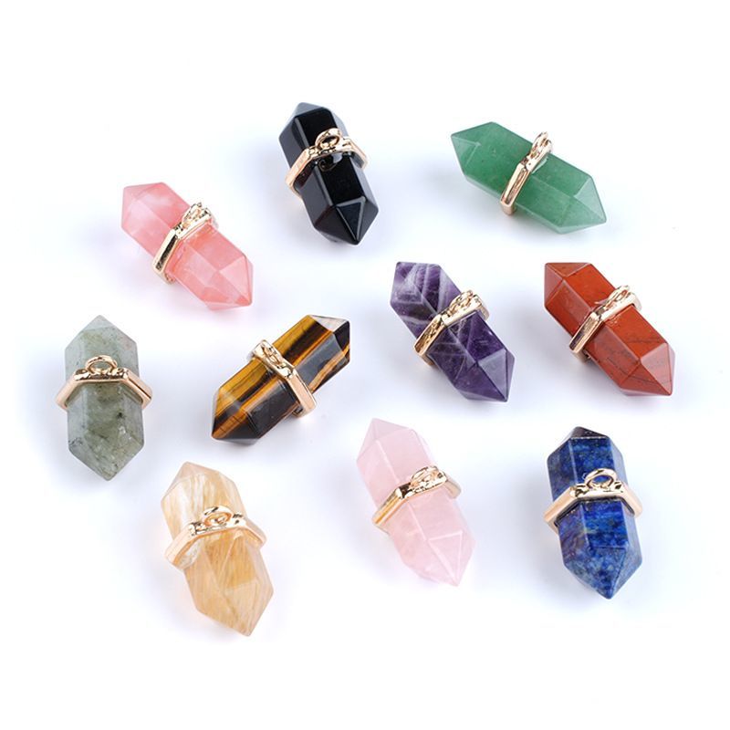 Pingente de pilar hexagonal de ponta dupla de olho de tigre de cristal natural 13 * 36mm bala DIY colar material pendente