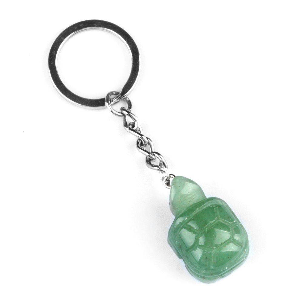 1944-Chaveiro de tartaruga pequena, agate de cristal pingente de chave de animal gravado em pedra semipreciosa