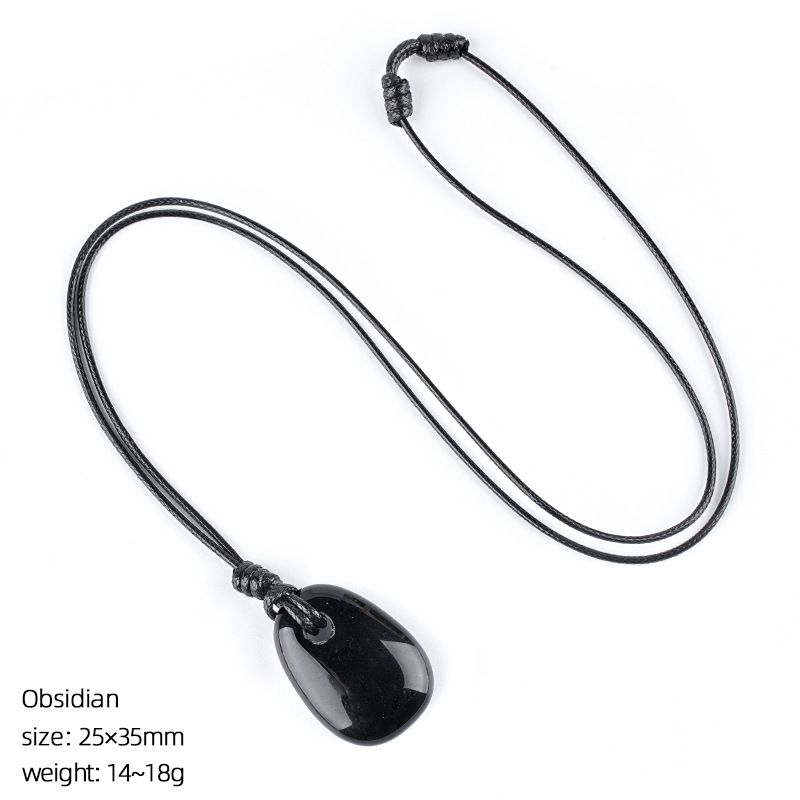 Colar de cristal natural, joias de corrente de suéter versátil retrô, corda trapezoidal tecida à mão com orifício grande, pingente de pedra áspera.
