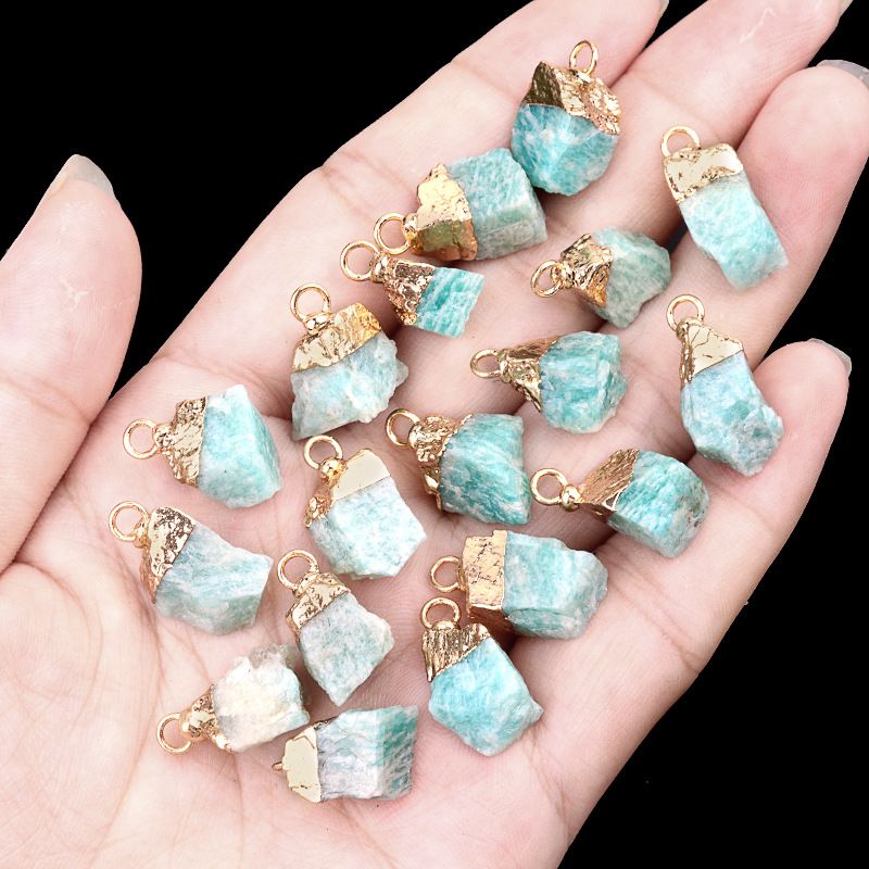 1016-Ágata de cristal pedra bruta dourada galvanizada pequeno pingente trabalho em andamento colar DIY material de jóias (cabeça de ouro)