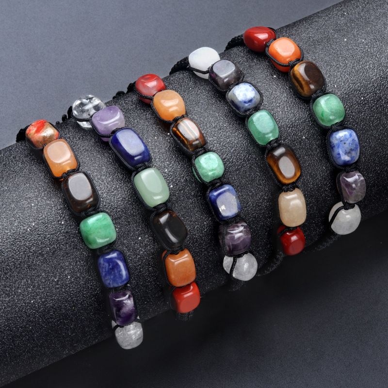 1652-Pulseira de chakra sete veias pulseira de pedra tecida chakra pulseira de jóias de ioga de cristal natural