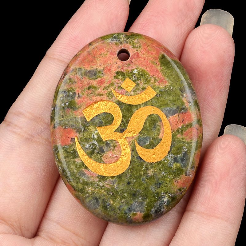 2338-Letras de ágata de cristal natural OM símbolo palma pedra yoga runa DIY chaveiro pingente acessórios