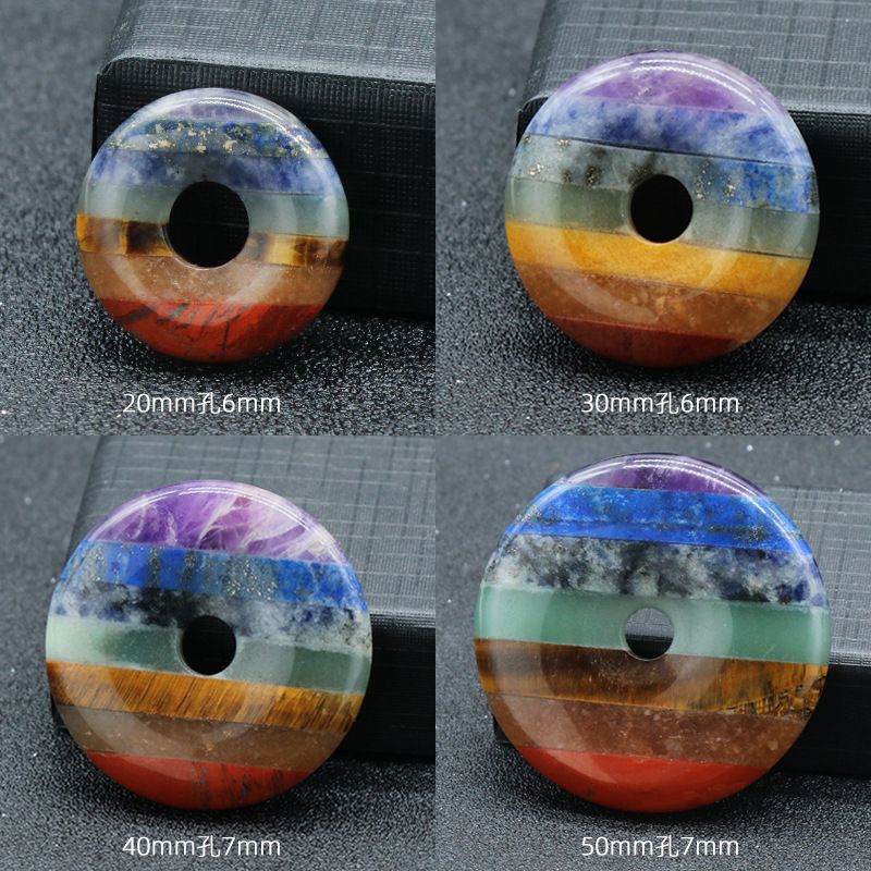 1282-Pingente de fivela de segurança de pedra colorida, emenda de pedra de cristal grande anel de buraco DIY material pendente de chakra