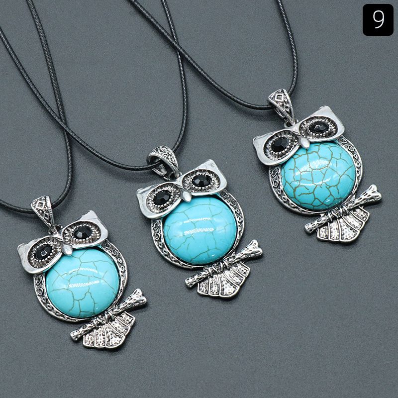 1545-Gem Coruja conjunto de gemas colar coruja, ágata de cristal semi-precioso multi-colorido pingente coruja