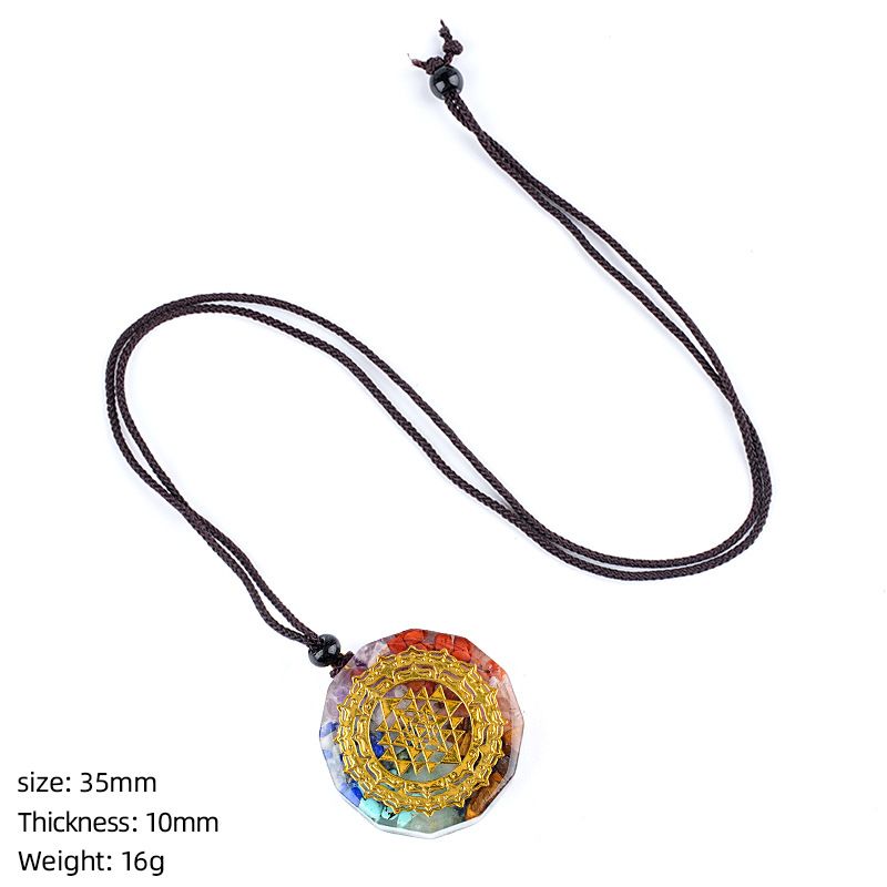 Colar de resina de pedra natural personalizado envoltório epóxi cascalho colorido polígono geométrico redondo pingente de meditação de ioga