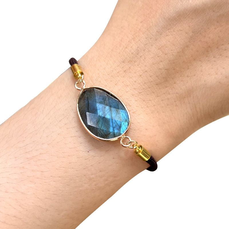 1711-Pulseira de bainha irregular com corte de ametista natural Corda de mão ajustável para casais masculinos e femininos