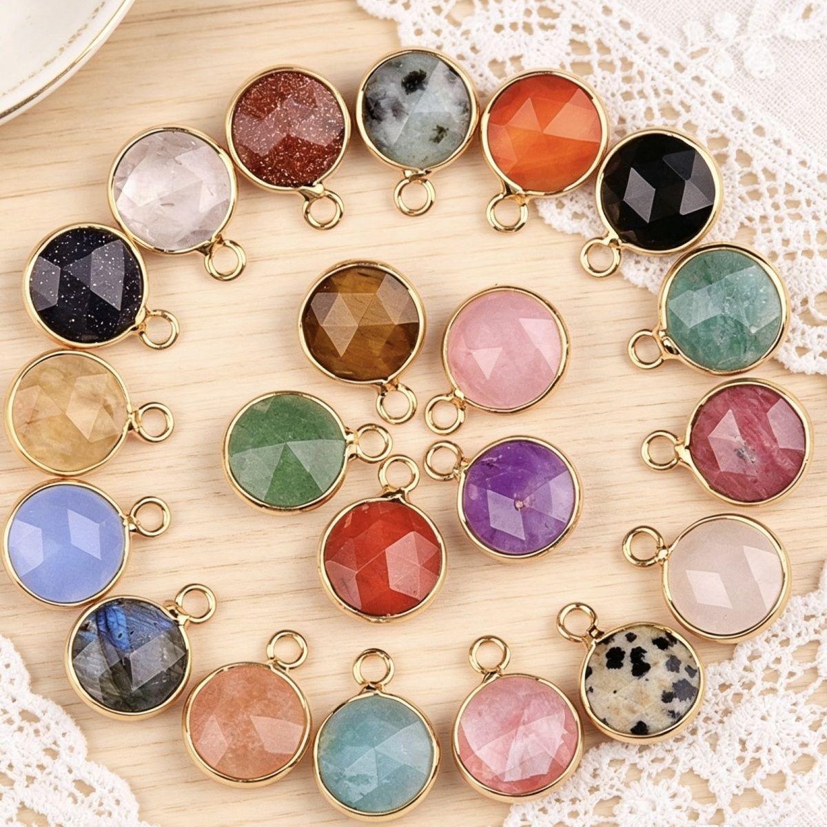 1825-Cristal natural ágata cobre bainha 10mm pingente de seção redonda DIY jóias colar brincos acessórios