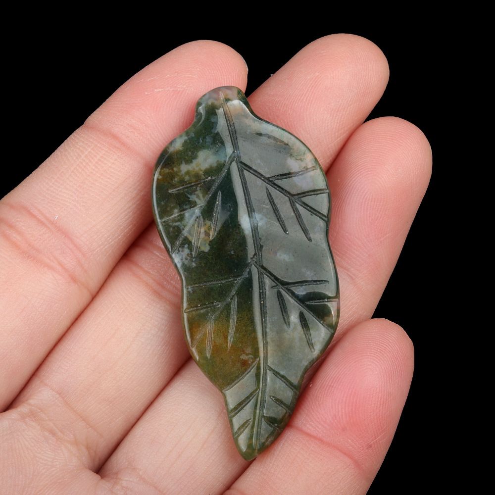 1782-47Mm folhas, cristal natural ágata pedra gravada pena material decorativo DIY folha acessórios de jóias