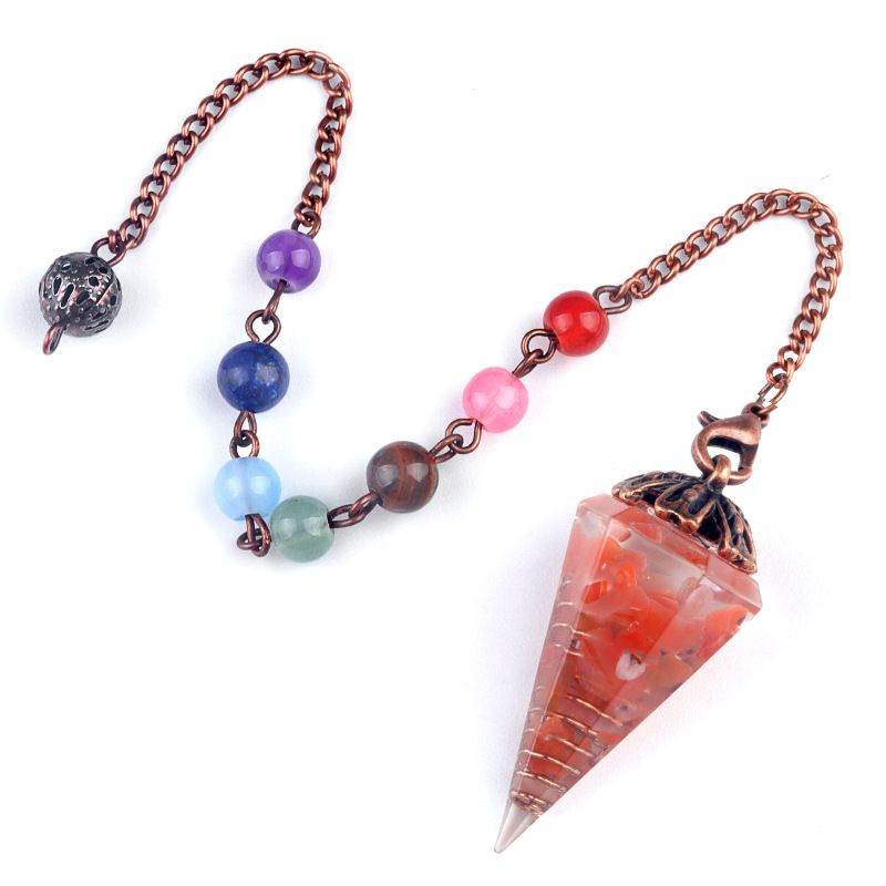 1972-Resina de cascalho de cristal natural pingente de pingente de bandeja de flor de cone hexagonal, chakra colorido pérola yoga jóias