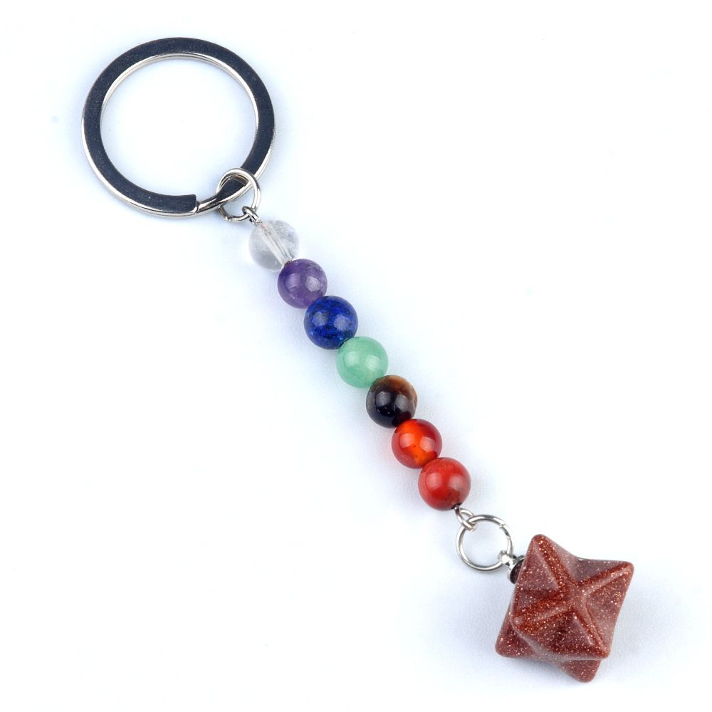 1937-Pedra colorida de cristal natural ágata Kaba chaveiro estrela, pingente de hexagrama tridimensional Merkaba.