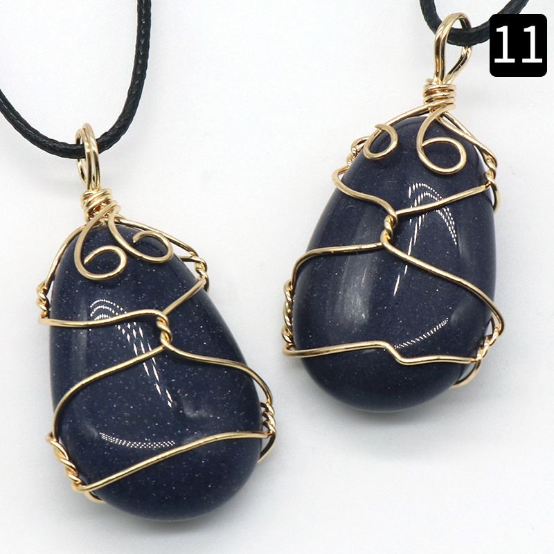 Ágata de cristal natural, pedra semipreciosa, pingente de enrolamento de gota de água, jade Dongling de cristal em pó, colar de pedra olho de tigre.