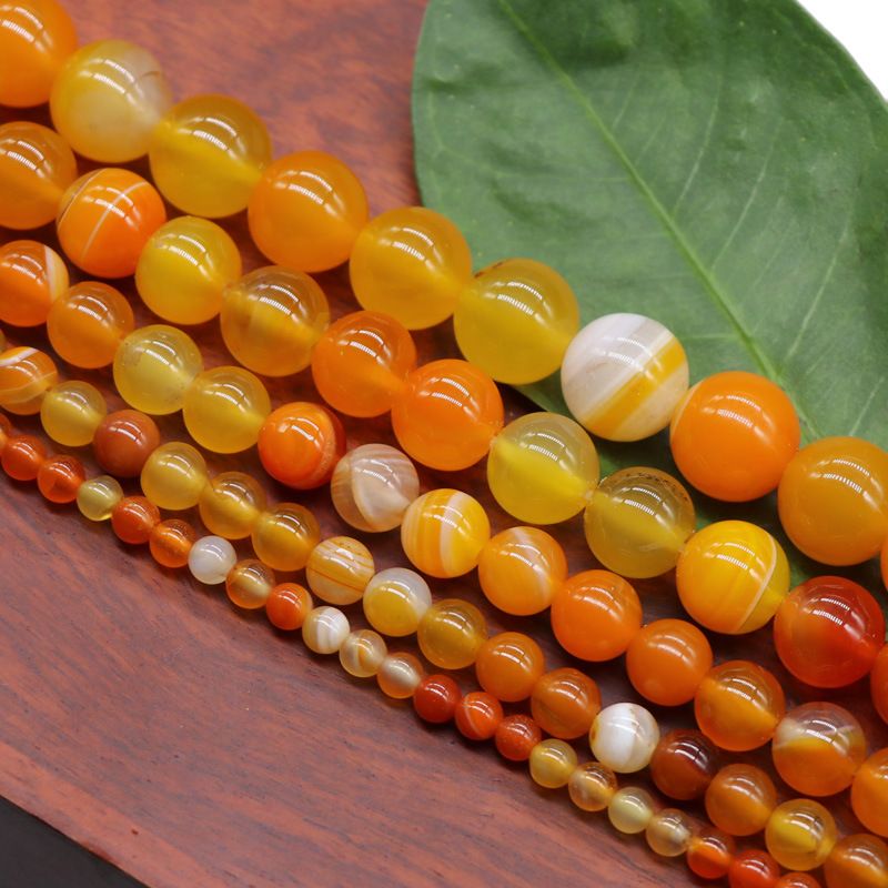 Ágata laranja listrado ágata contas redondas contas soltas DIY pulseira de contas colar acessórios de jóias trabalho em andamento atacado