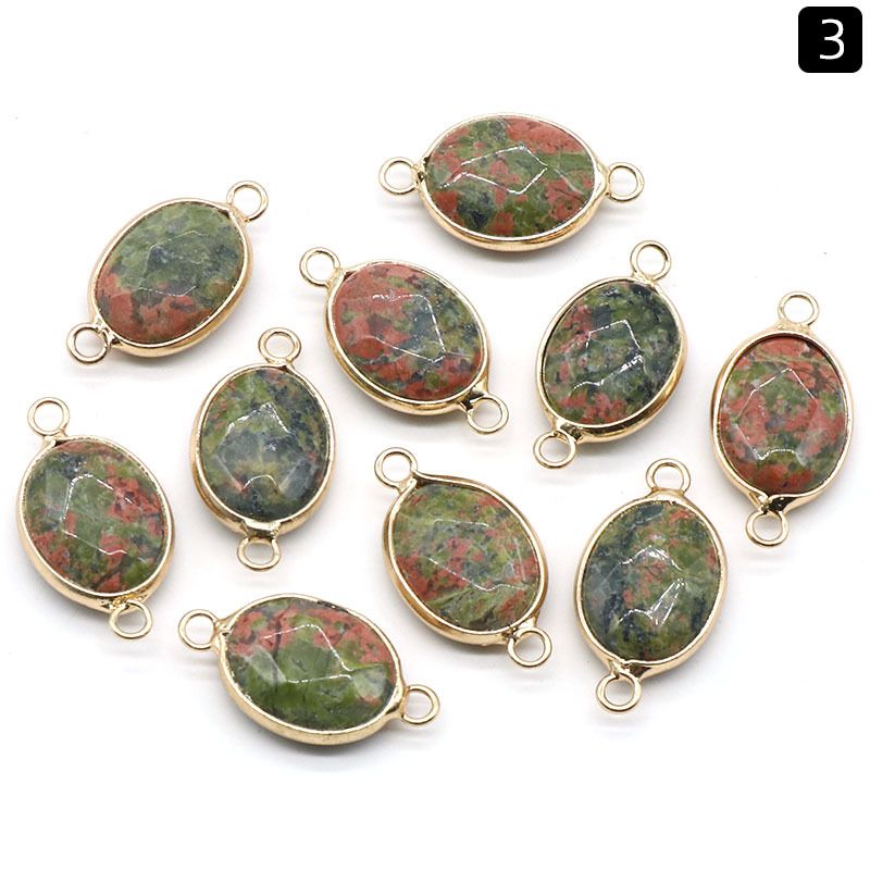 1379-Pingente de seção de bainha oval de ágata de cristal natural colar colar de furo duplo acessórios pulseira módulo