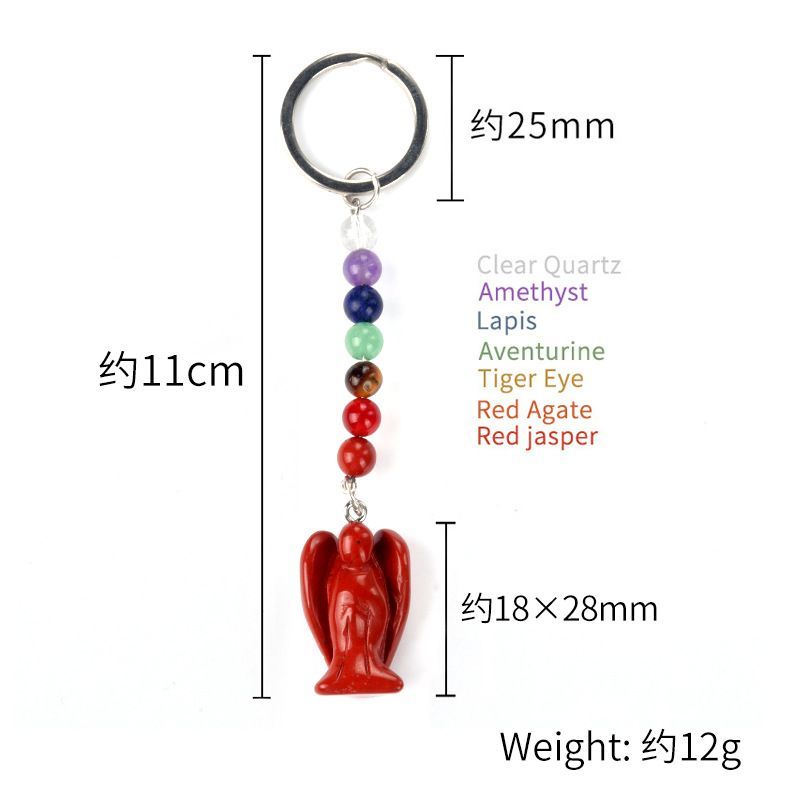 1715-Chaveiro de Anjo Chakra, Chaveiro de Anjo Gravado em Pedra Semi-Preciosa Natural, Pingente de Anjo da Guarda