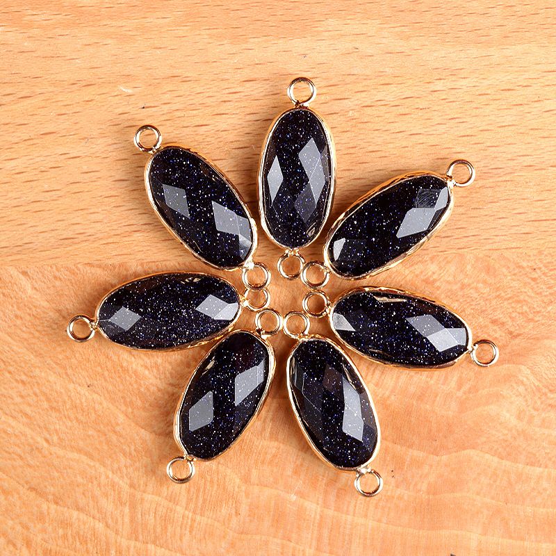 1636-Cristal Natural Oval Corte Duplo Pingente De Buraco Duplo Diy Acessórios Colar Brincos Acessórios Conector