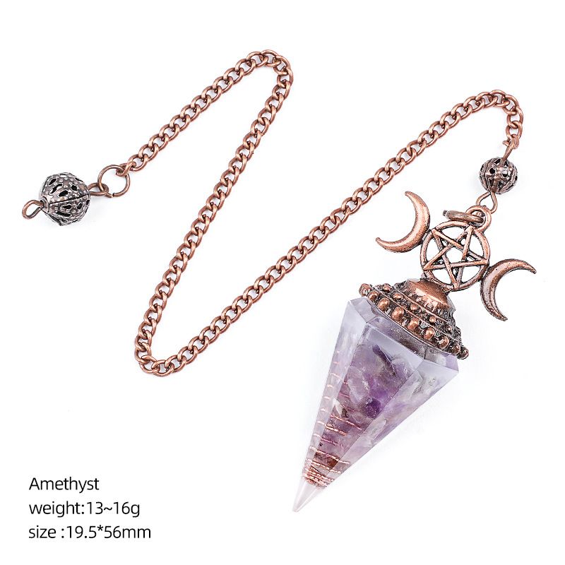 Pingente de pêndulo de cristal natural Triatlo vermelho antigo Hexagonal Cone Yoga Meditação Pêndulo de resina de frequência ajustável