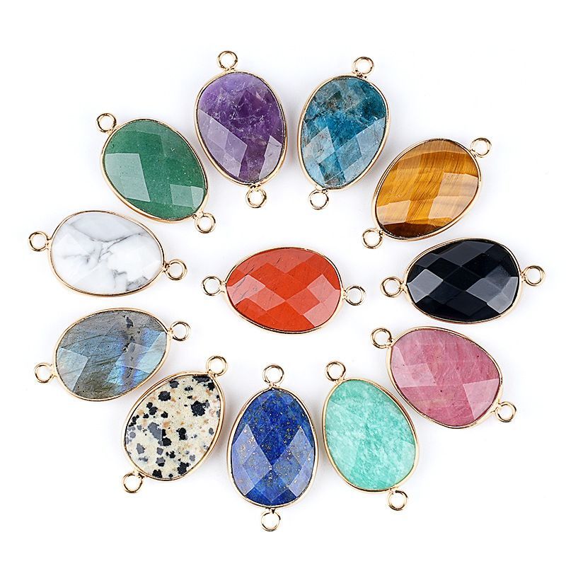 1640 Pingente de pedra semipreciosa de corte de bainha, pulseira de cristal natural artesanal DIY colar de jóias acessórios de conector de suspensão dupla