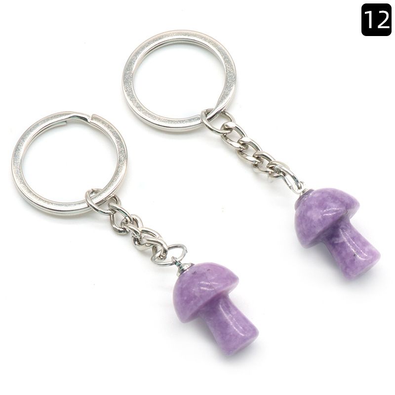 1324-Pedra de cristal natural de ágata 2cm pequeno cogumelo chaveiro pingente bonito saco de jóias pingente pequeno presente