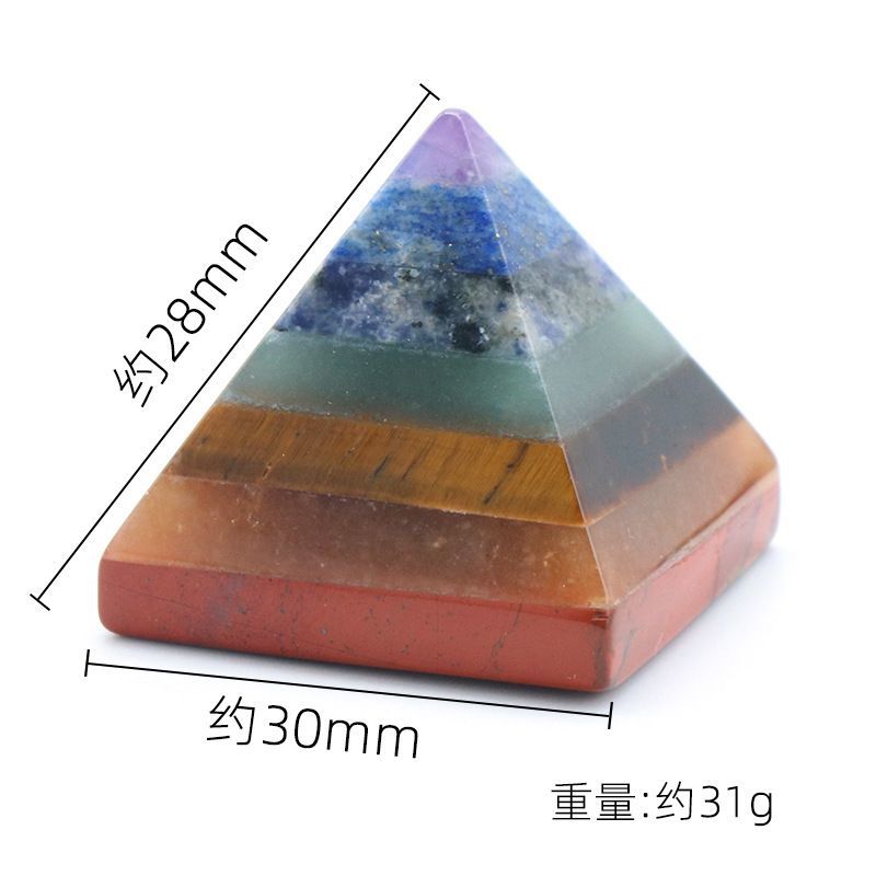 1281-Pirâmide cristal natural pedra colorida processo de emenda pirâmide 30mm pirâmide pequeno ornamento