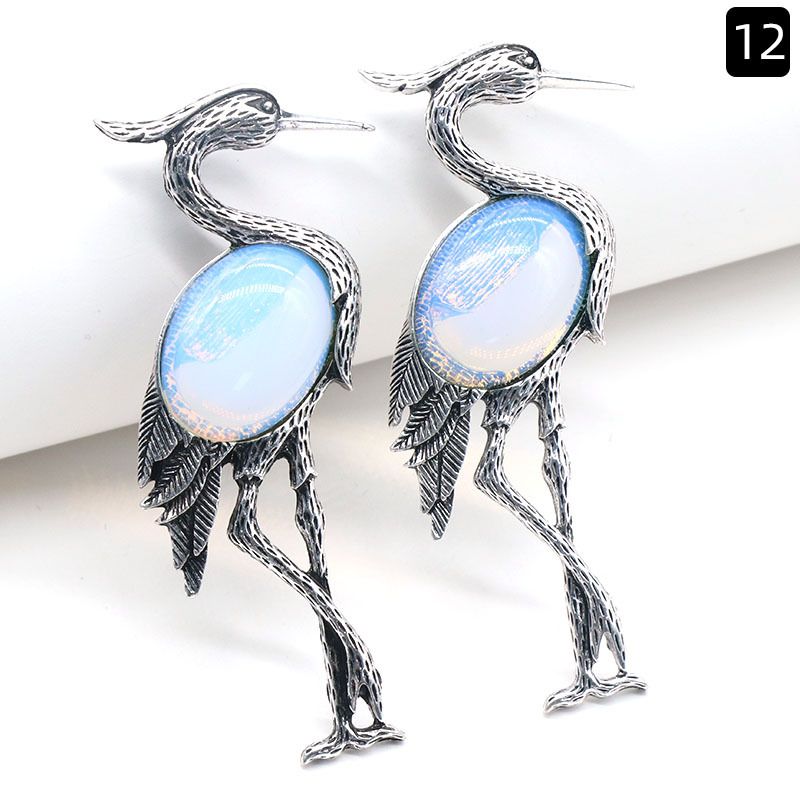Pingente de broche incrustado de guindaste de coroa vermelha semi-preciosa de cristal natural de uso duplo, acessórios para jaqueta de alfinete de corsage