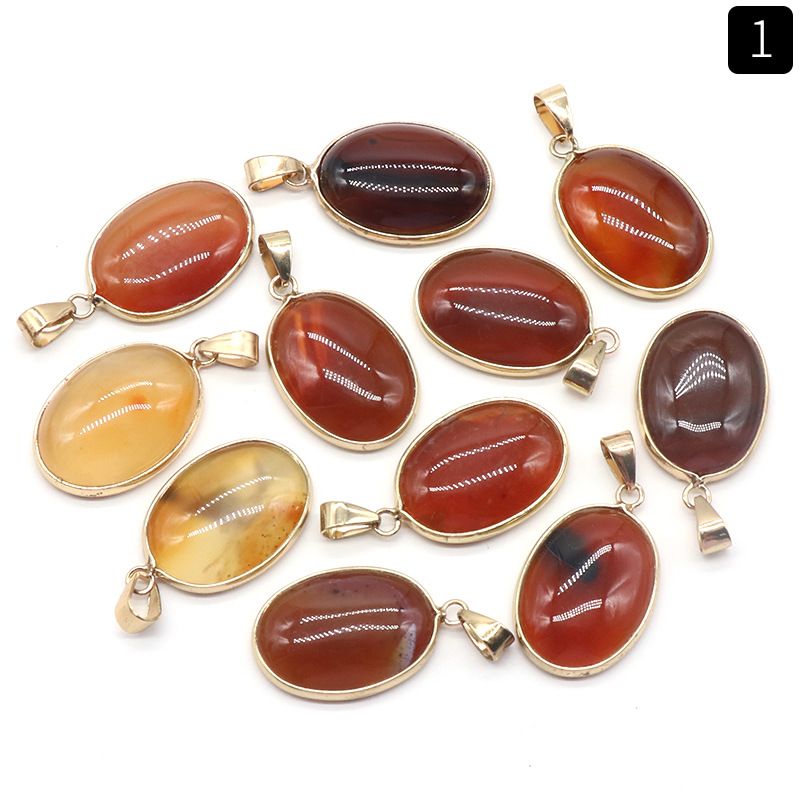 1430-Pingente de bainha oval de cristal de ágata natural, colar de cobre com meia face em forma de ovo