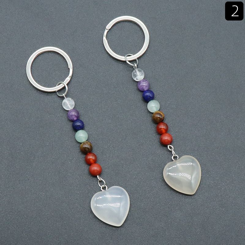 1471-Pingente de chaveiro de amor de pedra colorida de cristal natural, jóias e pingente de bagagem DIY chaveiro.
